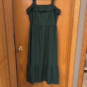 LOFT Dark Green Eyelet Midi Dress